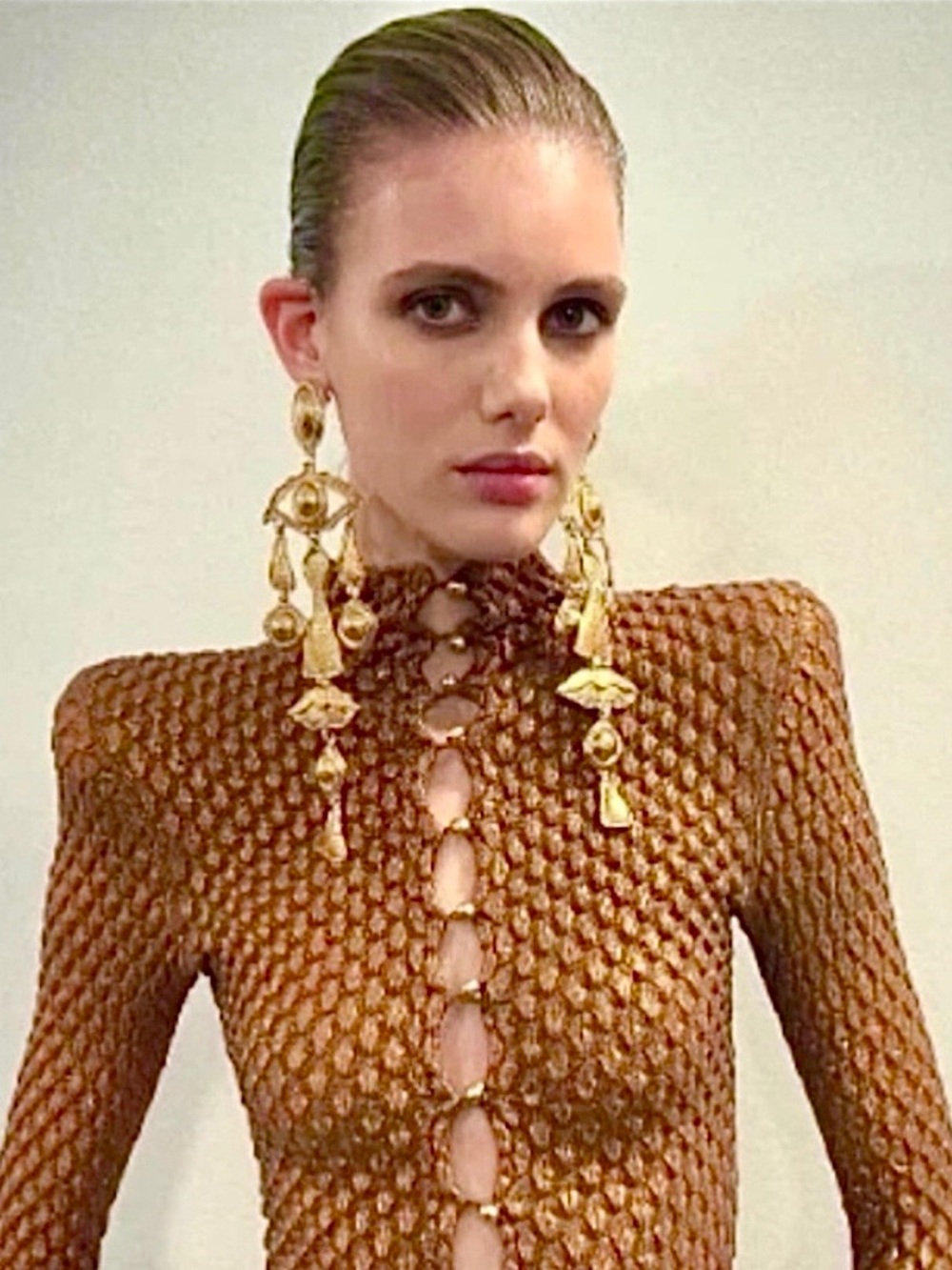 Surrealist Mosaic Face Chandelier Earrings - Picture 2 of 7